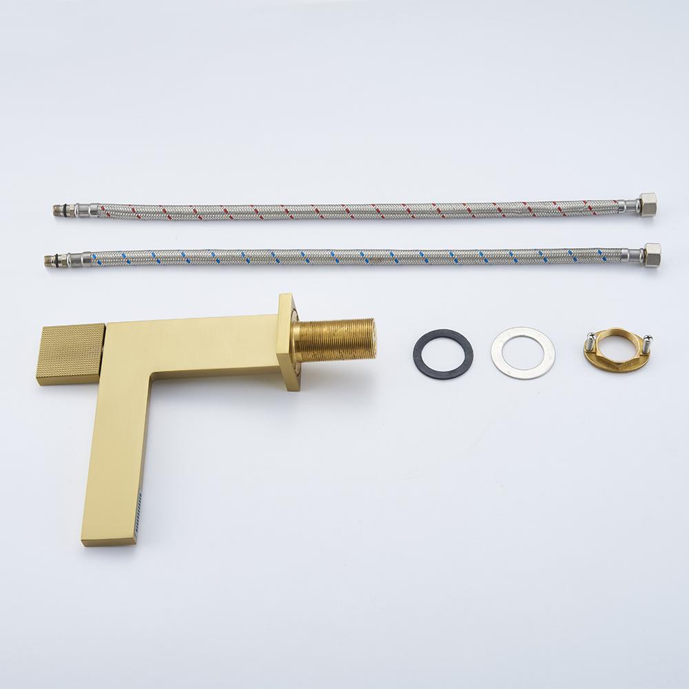 Brushed Gold Modern Bathroom Sink Faucet Single Handle 1-Hole Solid Brass