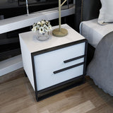Modern Minimalist Black & White Square Nightstand with 2 Drawers