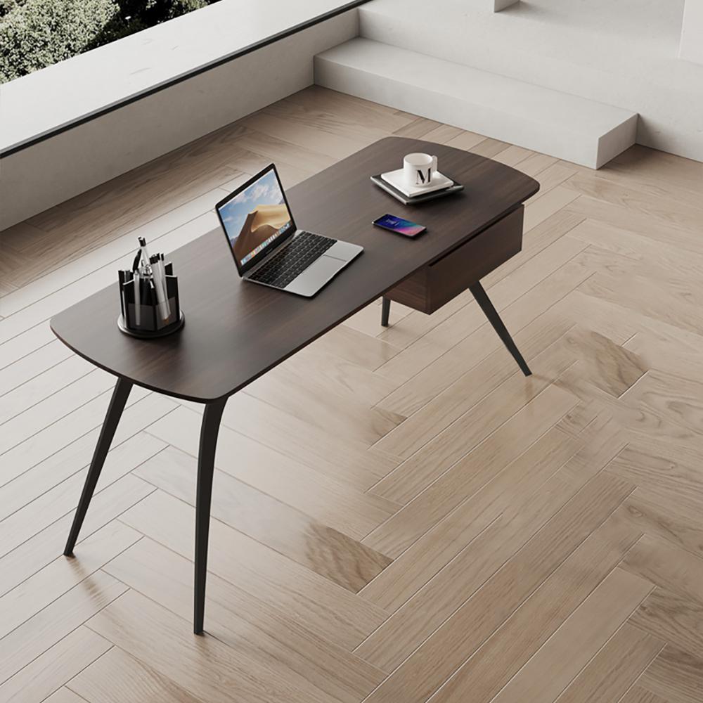 55" Modern Walnut Office Desk Rectangular Writing Desk with 1 Drawer