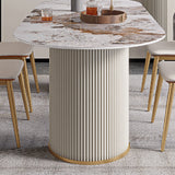 78.7" Modern Oval Marble Dining Table Stainless Steel Double Pedestals