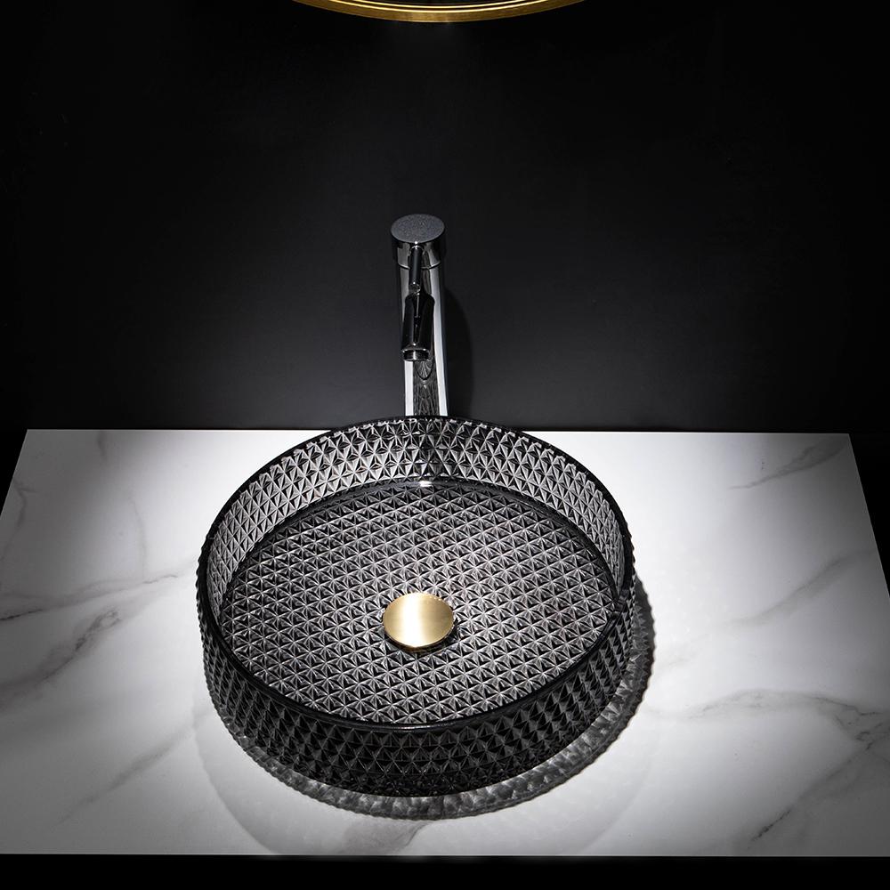 Vessel Transparent Diamond Shaped Crystal Glass Bathroom Wash Sink