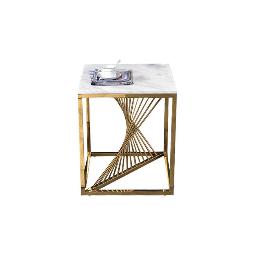 19.7" Square Side Table White Marble End Table with Gold Stainless Steel Base-End & Side Tables,Furniture,Living Room Furniture