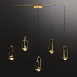 5-Light Kitchen Island light Crystal Linear Pendant Light in Gold