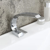 Modern Single Hole 1-Handle C-Shaped Curved Spout Bathroom Sink Faucet with Pop Up Drain in Brushed Nickel