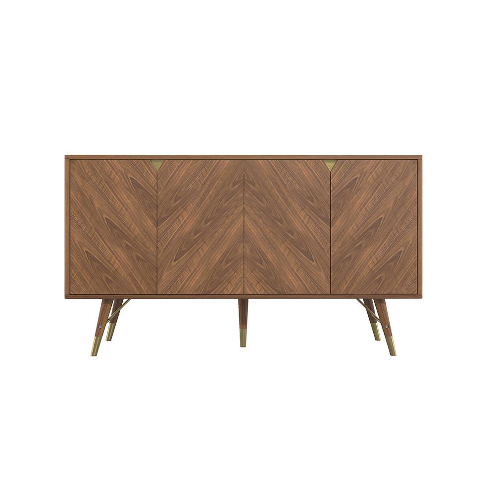 Capet Mid-Century 63" Walnut Sideboard Buffet 4-Door Kitchen Cabinet Adjustable Shelves