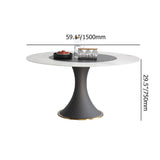 53.1" White & Black Round Dining Table with Lazy Susan & Stone Top