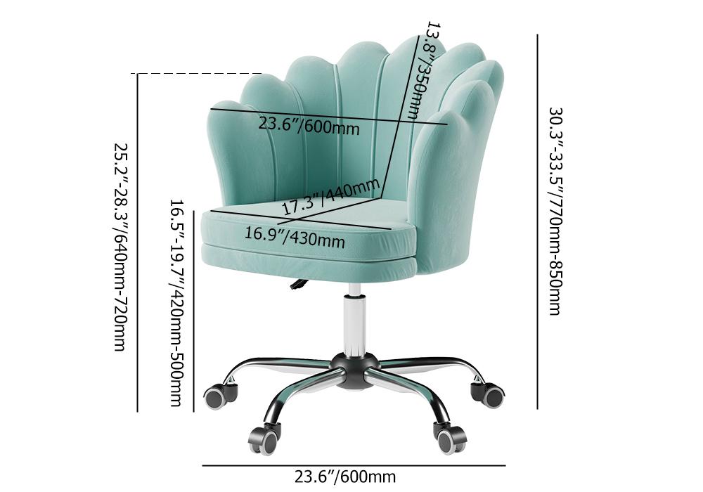 Blue Modern Swivel Office Chair Velvet Upholstered Task Chair Adjustable Height