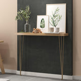 39" Modern Walnut Narrow Rectangular Console Table with Wooden Top Metal Legs
