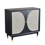 Black Rattan Accent Cabinet 2-Door Sideboard Buffet with Adjustable Shelves