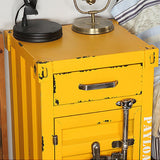 Industrial Loft Red Nightstand Retro Bedside Storage Cabinet with Door & Drawer