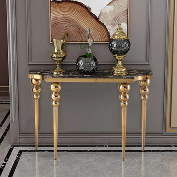 47.2" Classical Black Marble Console Table Narrow Entryway Table Stainless Steel Legs