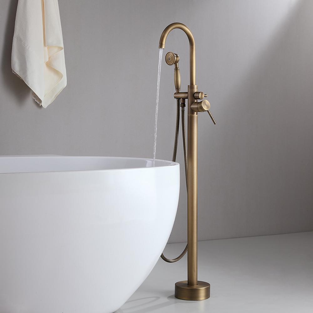 Classic Single Handle Swirling Spout Freestanding Tub Faucet with Handshower