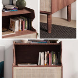 Nordic Nightstand 1-Shelf Wooden Bedside Table with Rattan Woven Door in Natrual
