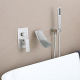 Modern Waterfall Wall-Mount Tub Filler Faucet Single Handle & Handshower in Matte Black