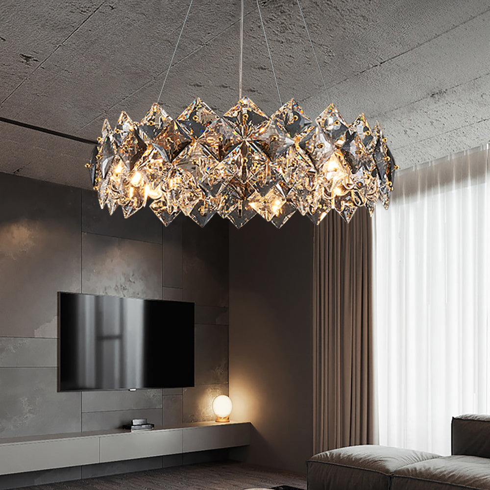 Modern 8-Light Tiered Crystal Chandelier with Adjustable Cables