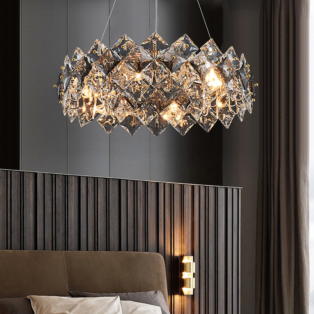 Modern 8-Light Tiered Crystal Chandelier with Adjustable Cables