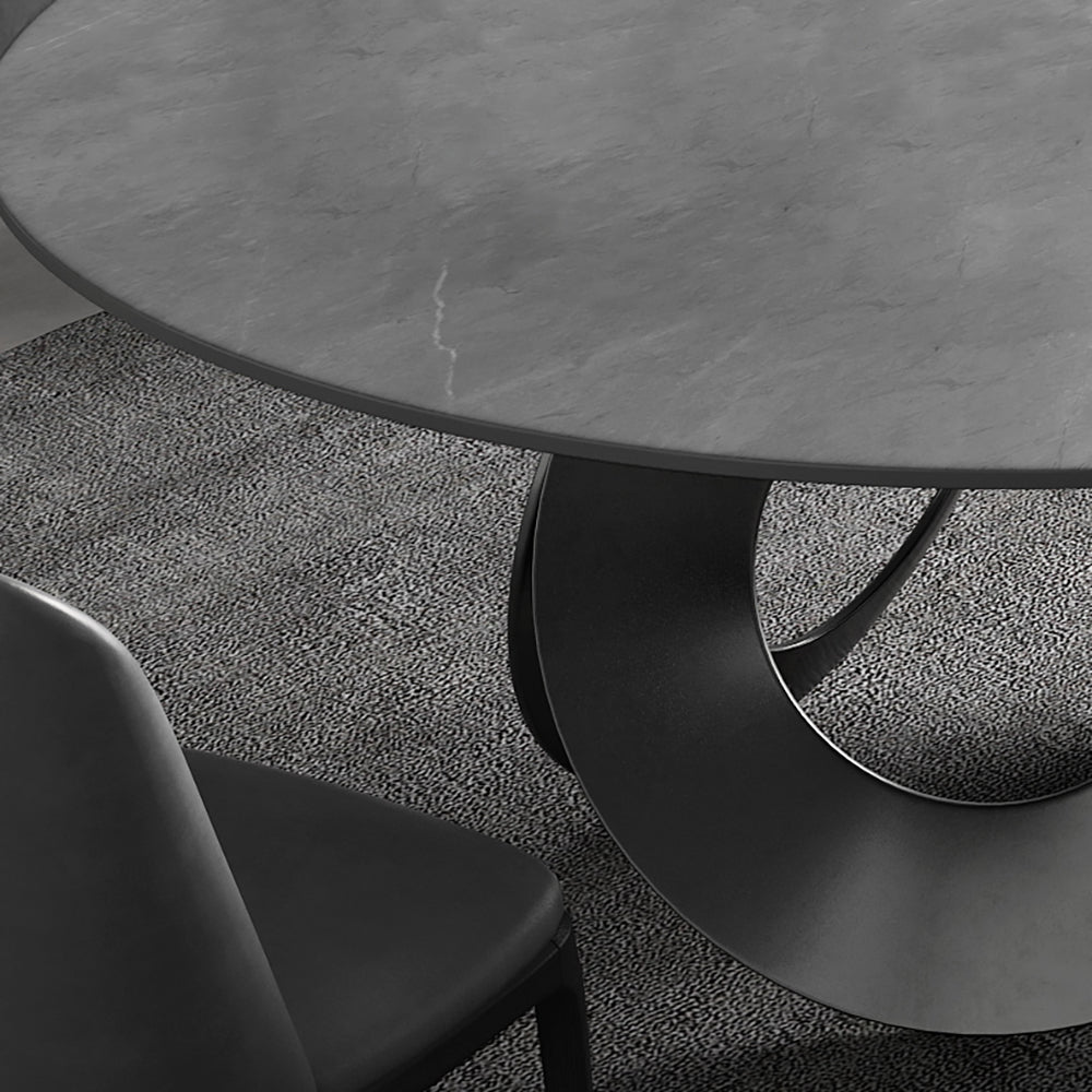 51.2"Round Black Dining Table with Stone Top & Carbon Steel Base