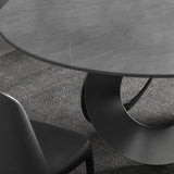 51.2"Round Black Dining Table with Stone Top & Carbon Steel Base