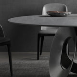 51.2"Round Black Dining Table with Stone Top & Carbon Steel Base
