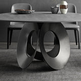 51.2"Round Black Dining Table with Stone Top & Carbon Steel Base
