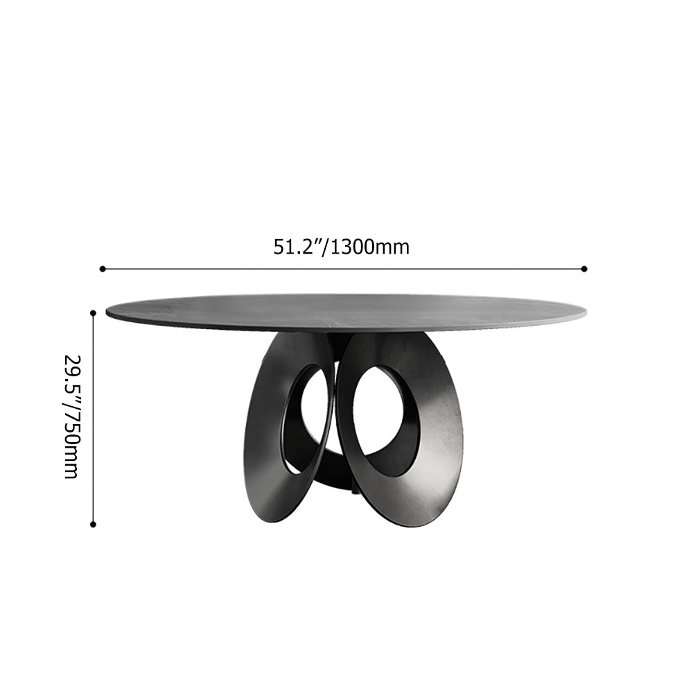 51.2"Round Black Dining Table with Stone Top & Carbon Steel Base