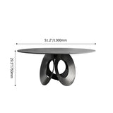 51.2"Round Black Dining Table with Stone Top & Carbon Steel Base