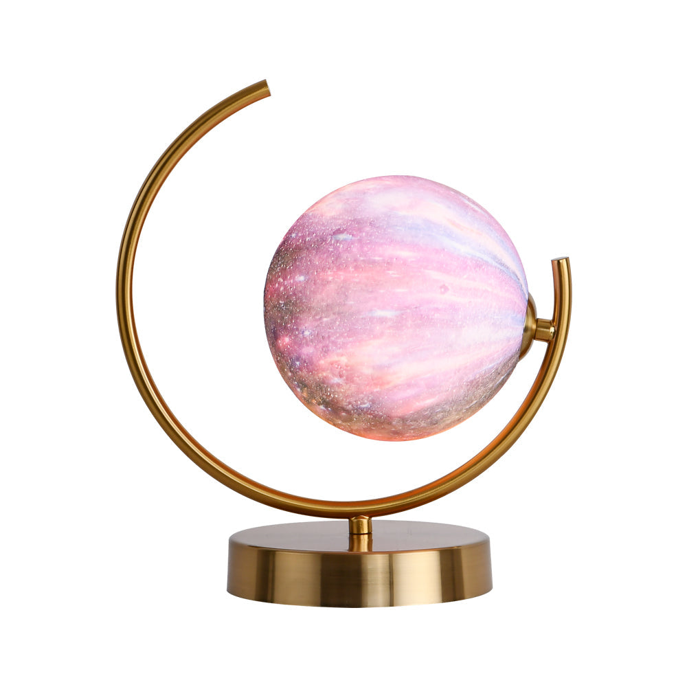 Modern 1-Light 3D Moon Table Lamp Semi-Ring Bracket