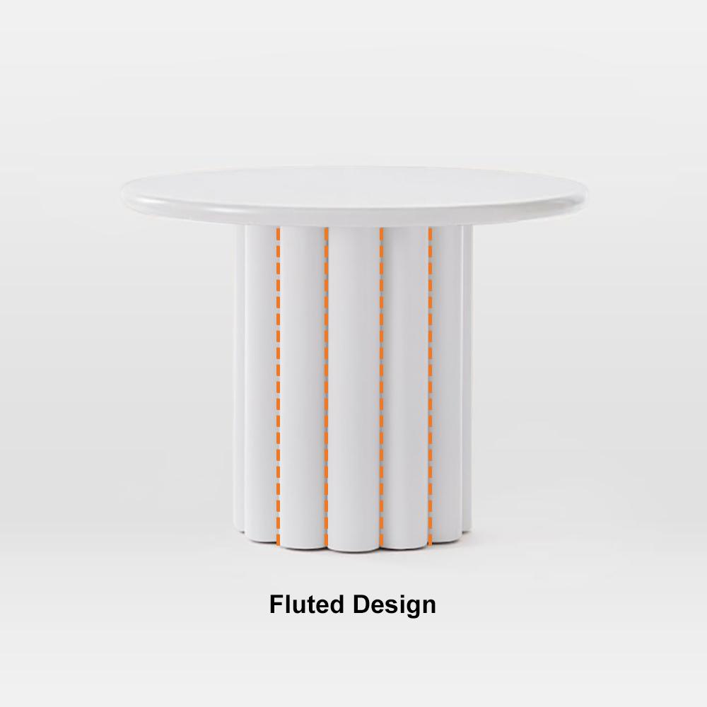 Modern White Fluted Side Table Round Wood End Table with Unique Design