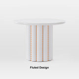 Modern White Fluted Side Table Round Wood End Table with Unique Design