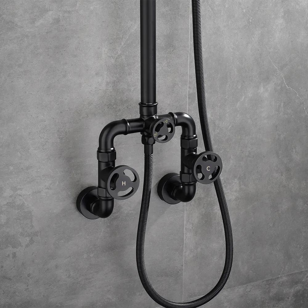 Industrial Style Wall-Mounted Shower System 2-function in Black