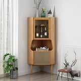 Nordic Natural Corner Cabinet 2-Door Bar Cabinet with Hutch & Shelf Rattan Woven