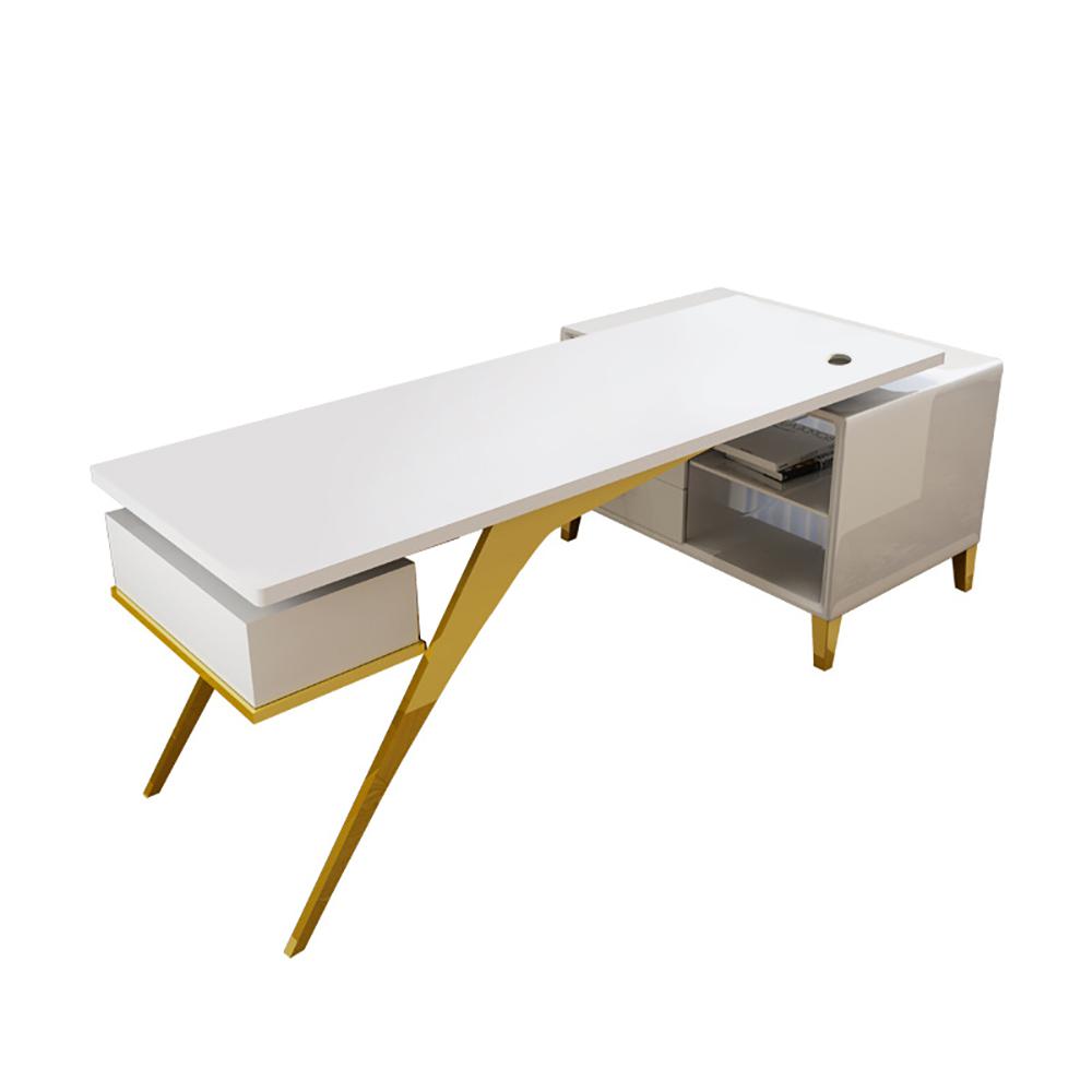 Hungled 55.1" Modern Rectangular  Writing Desk Computer Desk with Side Cabinet & Drawers