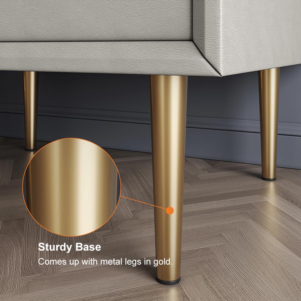 Modern 2 Drawers PU Leather Bedside Table Nightstand with Gold Metal Legs