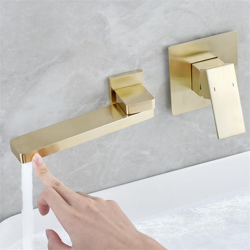 Wall Mount Matte Black Single Handle Bathroom Sink Faucet Solid Brass