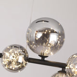 Modern 7-Light Black Kitchen Island Light with Glass Globe Shade Ceiling Pendant Lights