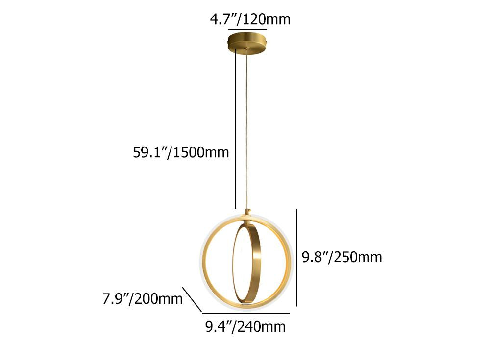 Gold Geométric Light Light 2-Ring LED HORNING LIGHT en laiton