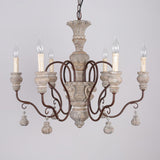Vintage Cottage 6-Light Distressed Wood Carved Candle Style Antique Chandelier Metal Rust