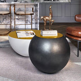 Modern Black & White Bowl-Shaped & Drum Shaped Coffe Table Set with Round Brown Top