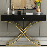 Black Console Table with Drawer Entryway Table Contemporary for Hallway X Gold Base