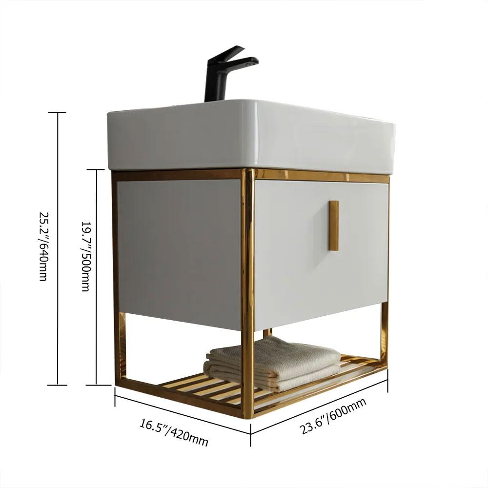 24" Modern White Bathroom Vanity Floating Drawer Shelf Integral Single Ceramic Sink