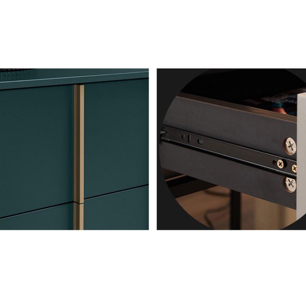 Green Nightstand Manufactured Wood Bedroom Nightstand with 2 Drawers Gold Stripe Pulls