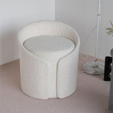 Modern White Round Lamb Wool Vanity Stool with Backrest & Rotatable Chassis
