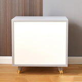Grayish White Nightstand Modern 2-Drawer Bedside Table Gold Pulls
