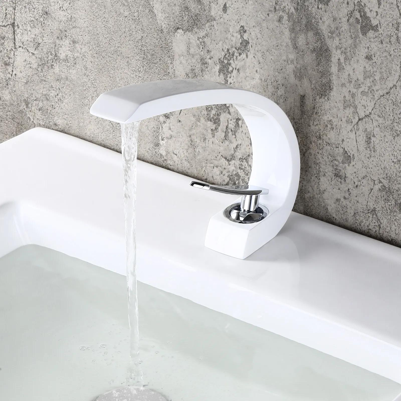 Modern Single Hole 1-Handle C-Shaped Curved Spout Bathroom Sink Faucet with Pop Up Drain in Brushed Nickel