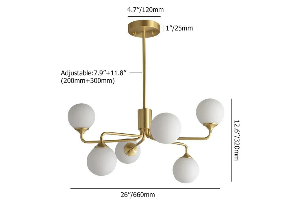 Modern Brass Sputnik Chandelier 9-Light with Glass Shade for Living Room