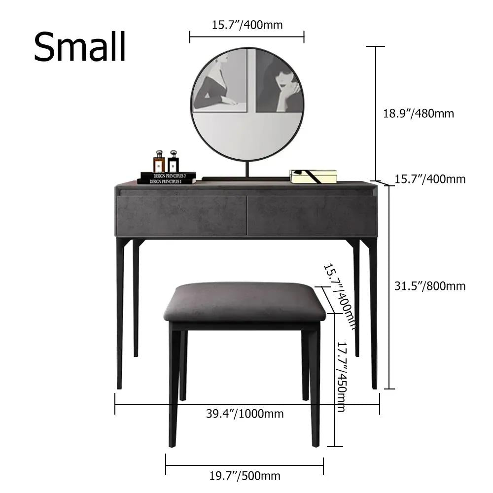 Modern Gray Makeup Vanity Set with Velvet Surface Dressing & Mirror & Stool in Small