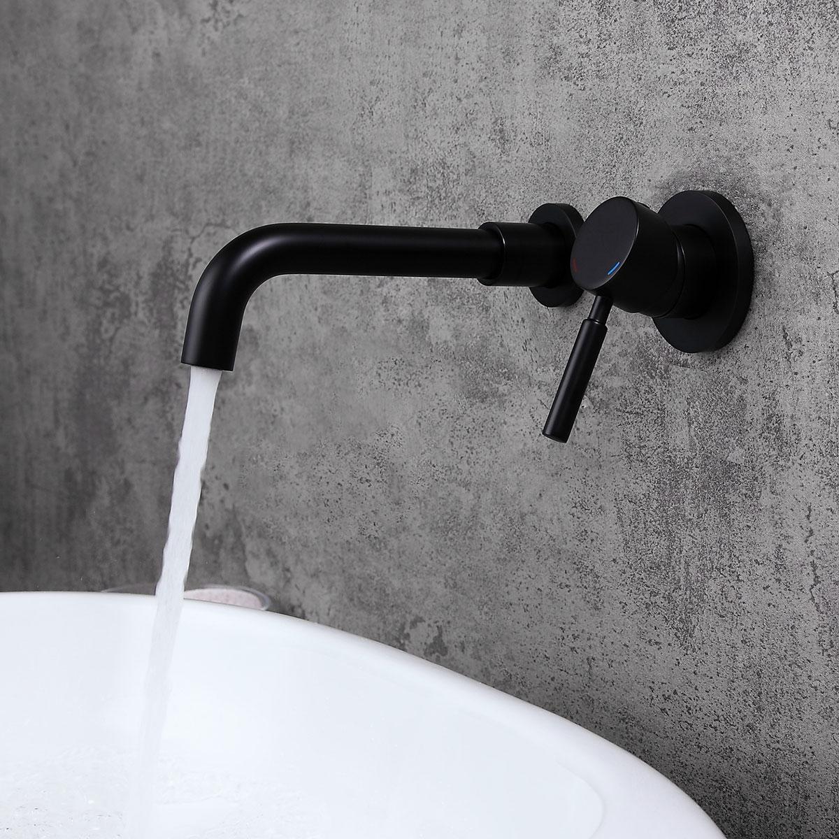 Stev Solid Brass Modern Wall-Mount Bathroom Sink Faucet with Single Handle in Matte Black
