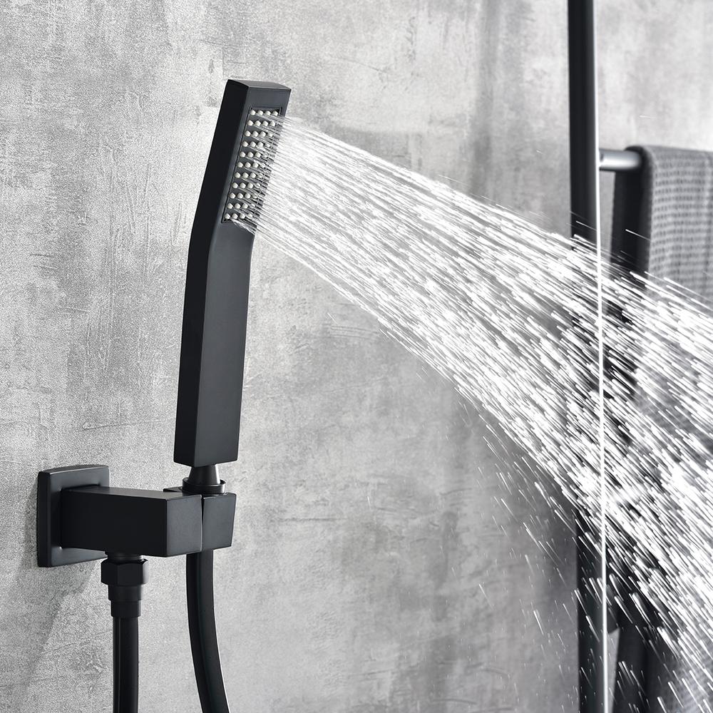 Modern Waterfall Wall Mounted Single Handle Bathtub Faucet With Handshower in Black