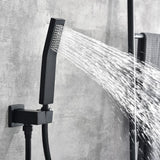 Modern Waterfall Wall Mounted Single Handle Bathtub Faucet With Handshower in Black