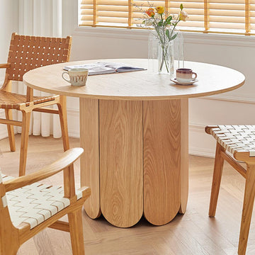 35" Farmhouse Round Small Dining Table 4-Person Natural Pine Wood